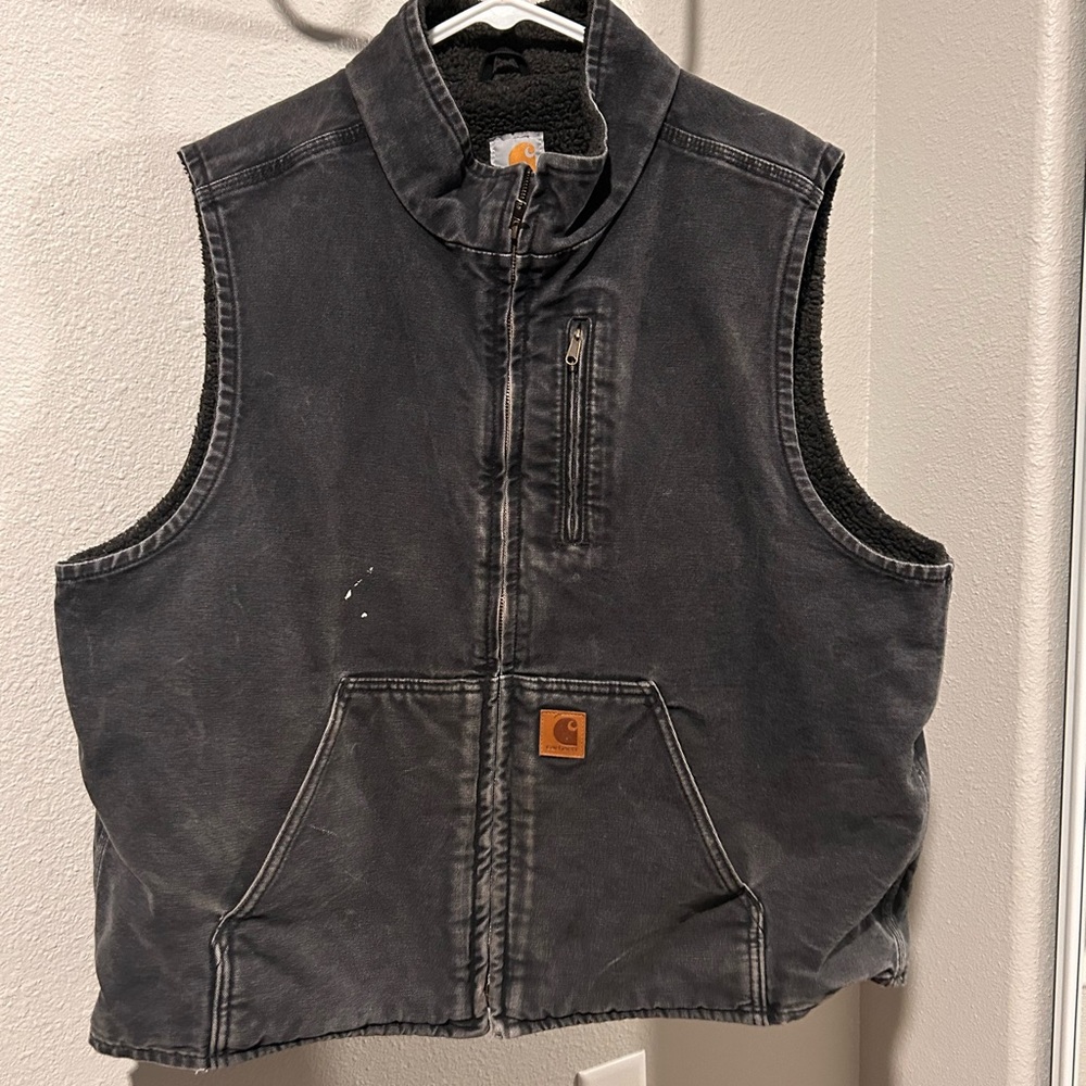 MEN'S MOCK-NECK SHERPA-LINED VEST - LOOSE FIT - WASHED DUCK.  BLACK XL